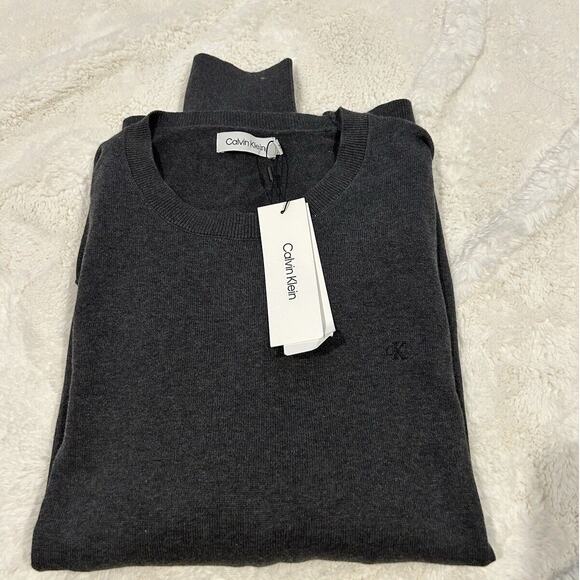 Calvin Klein Men Sweater Gray Sweatshirt Casual‎ Pullover Size XL Cotton Blend - Picture 1 of 4